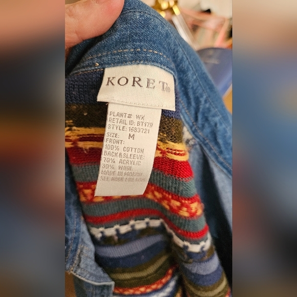 Vintage KORET Jean shirt/jacket with Knit wool printed sleeves and back. Size M - Picture 10 of 11